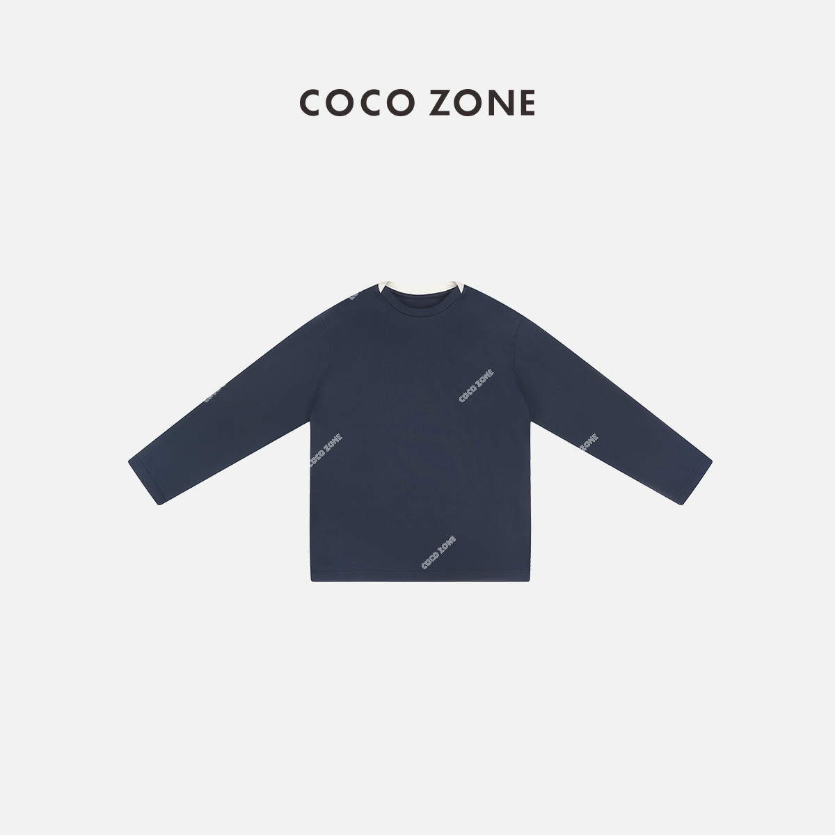 COCO ZONE 刘一一 假两件休闲长袖T恤下摆幢边开叉上衣 24C10232