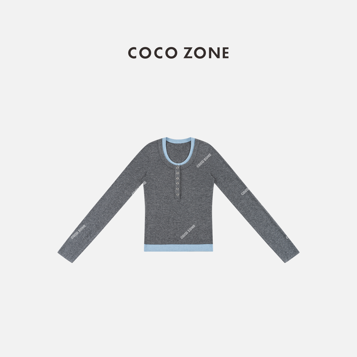 COCO ZONE 刘一一 “棉花糖”假两件撞色圆领长袖针织衫CC1D2572