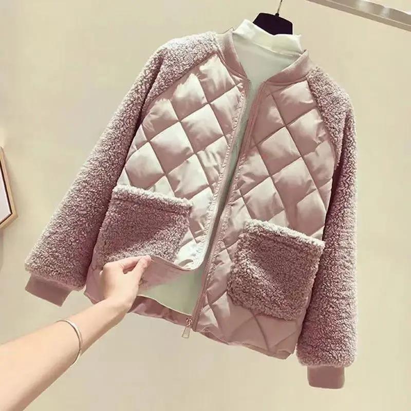 秋冬棉服女短款2022新款韩版宽松泰迪绒毛拼接棉衣小棉袄加厚外套