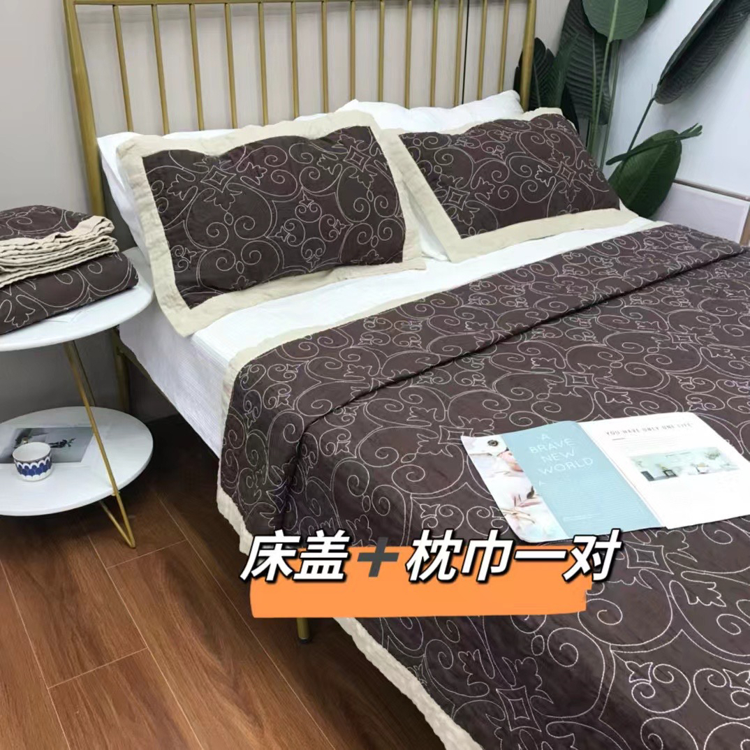 外贸原单汉麻床盖210×230双面绗绣三件套轻奢时尚柔软透气