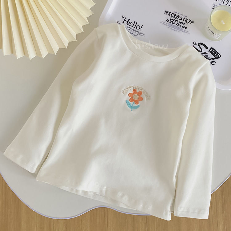 洋气女童打底衫春秋款新品2023宝宝绣花长袖T儿童上衣小清新女孩