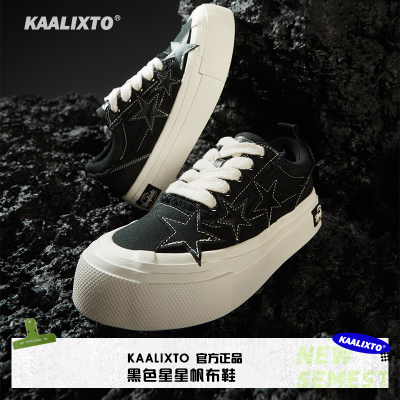 Kaa 国潮低帮厚底星星帆布鞋潮流经典黑色低帮透气百搭情侣