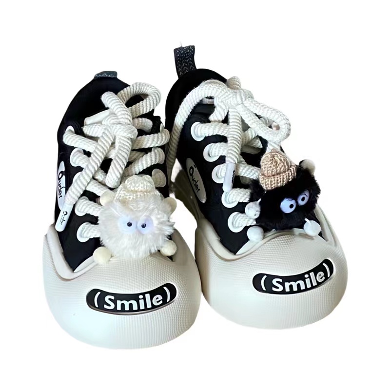 Ouder “smiler”增高圆头时尚夏季ins黑白情侣厚底开口笑帆布鞋