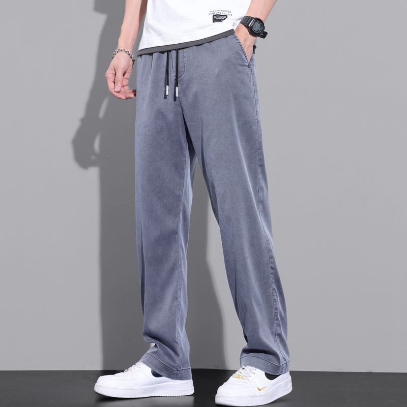 莱赛尔天丝男裤夏季薄款裤子男宽松阔腿拖地裤垂坠感松紧腰大码潮