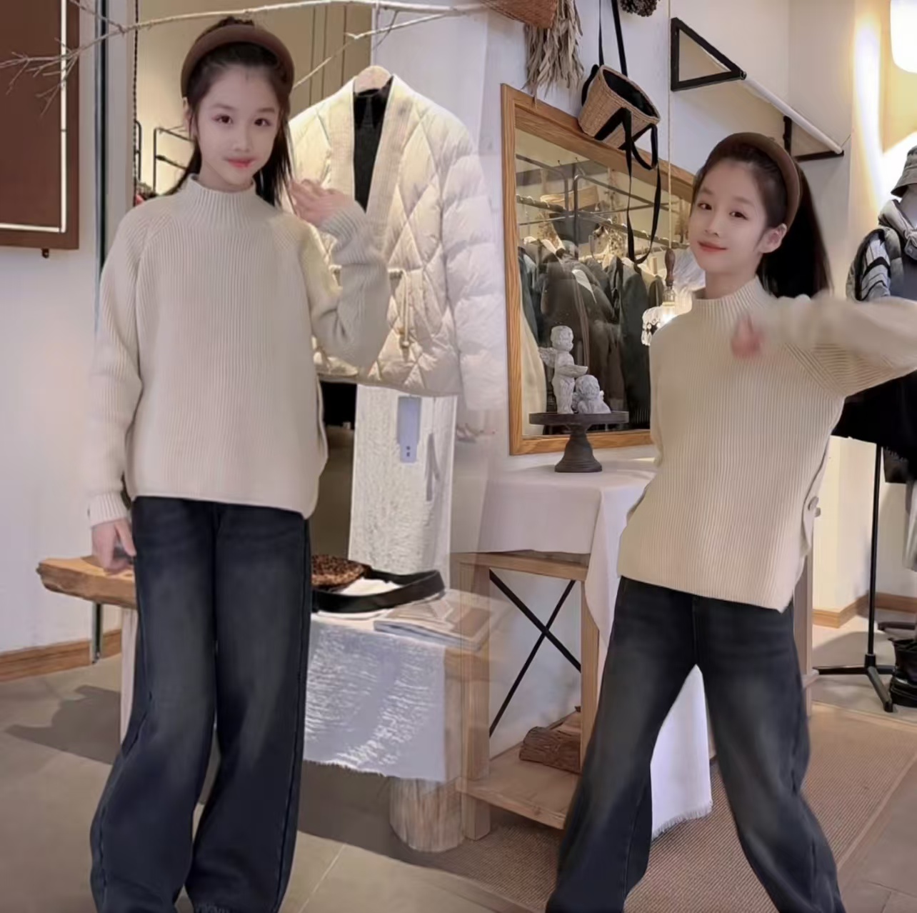 女童2024新款秋冬款时尚洋气休闲纽扣毛衣中大童小女孩冬款毛衣