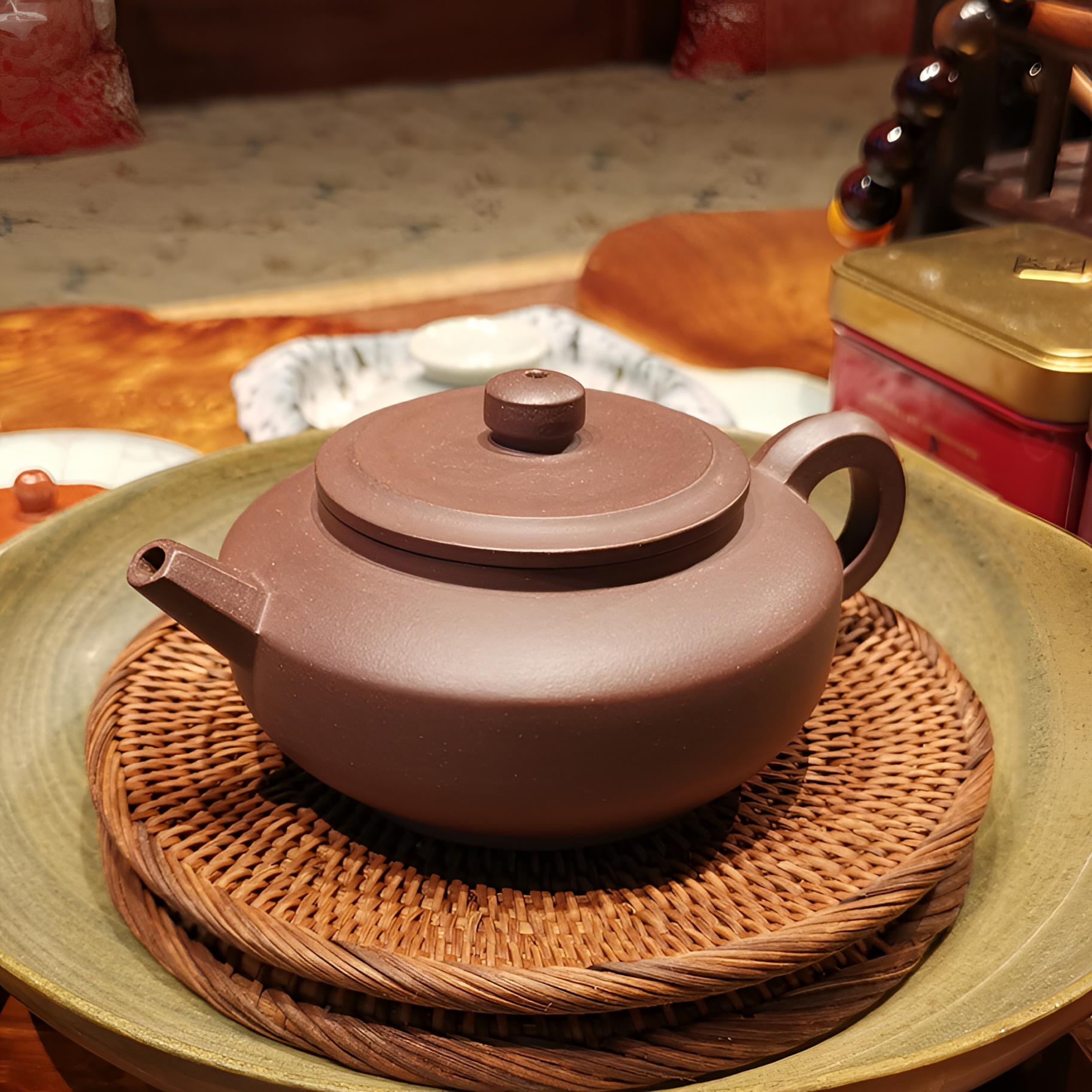 泥的传人黄龙山紫茄泥扁石壶全手工镶片法成型纯手工手制