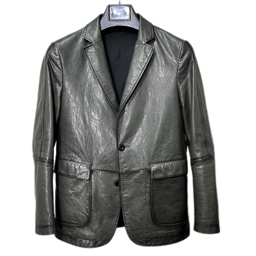 【ALT】2018秋冬男士西服领山羊油蜡休闲西服真皮外套