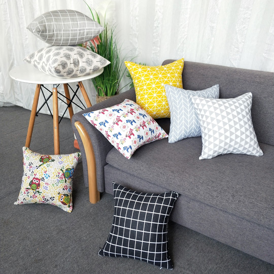 【可搭配坐垫用】家居抱枕可拆洗棉麻双面印花靠护腰睡枕枕芯抱枕