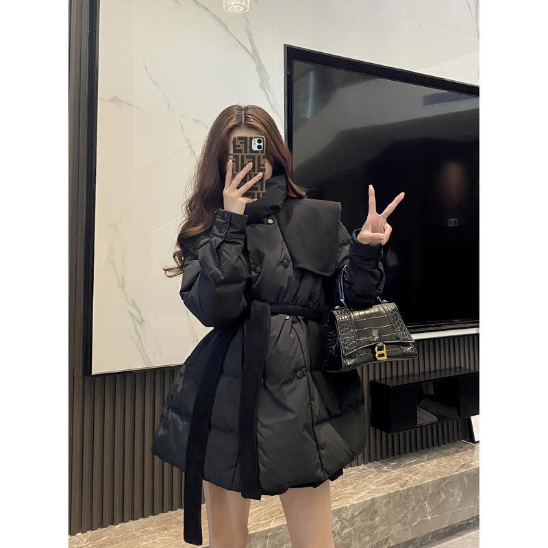 冬季黑色棉衣派克服外套女2023年新款韩系设计感轻薄中长款面包服