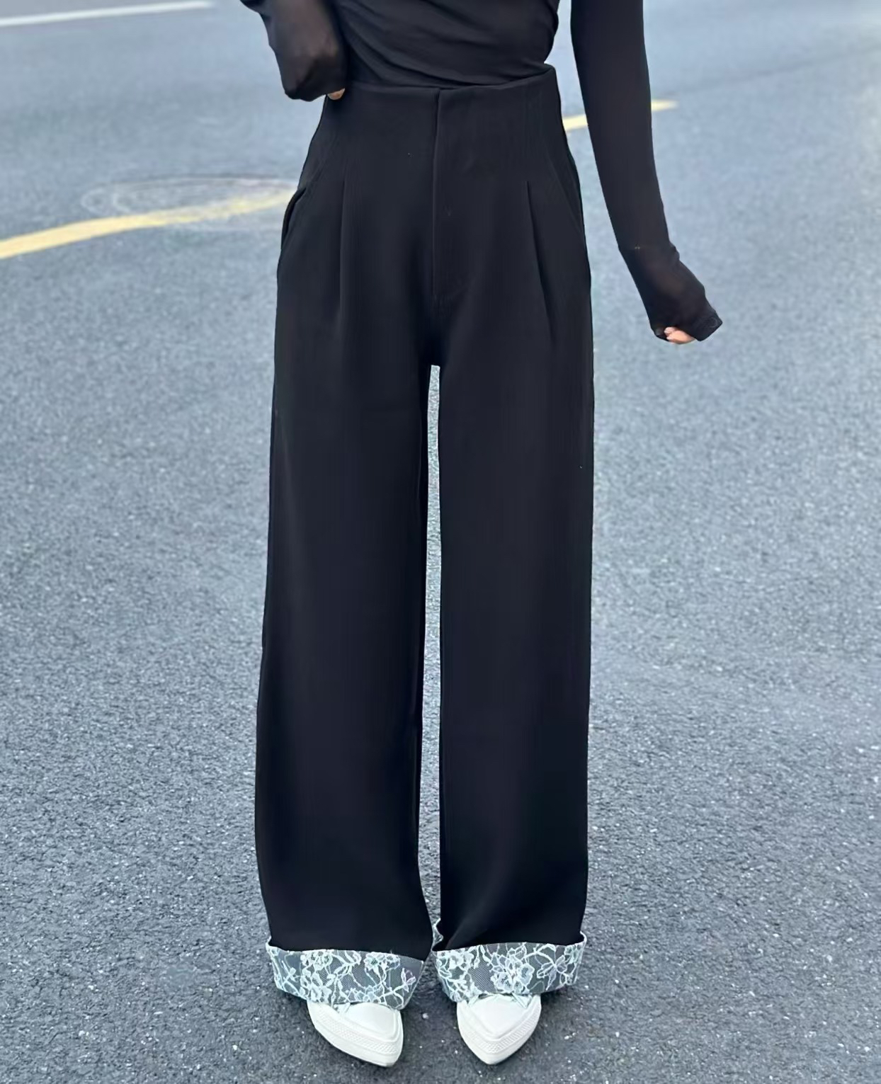 设计师品牌 EIMIS 蕾丝边西装裤 E42FW42QQ135L01