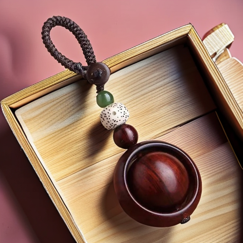 【时来运转】小叶籽檀时来运转高档汽车钥匙扣金星实心红木转运吊坠