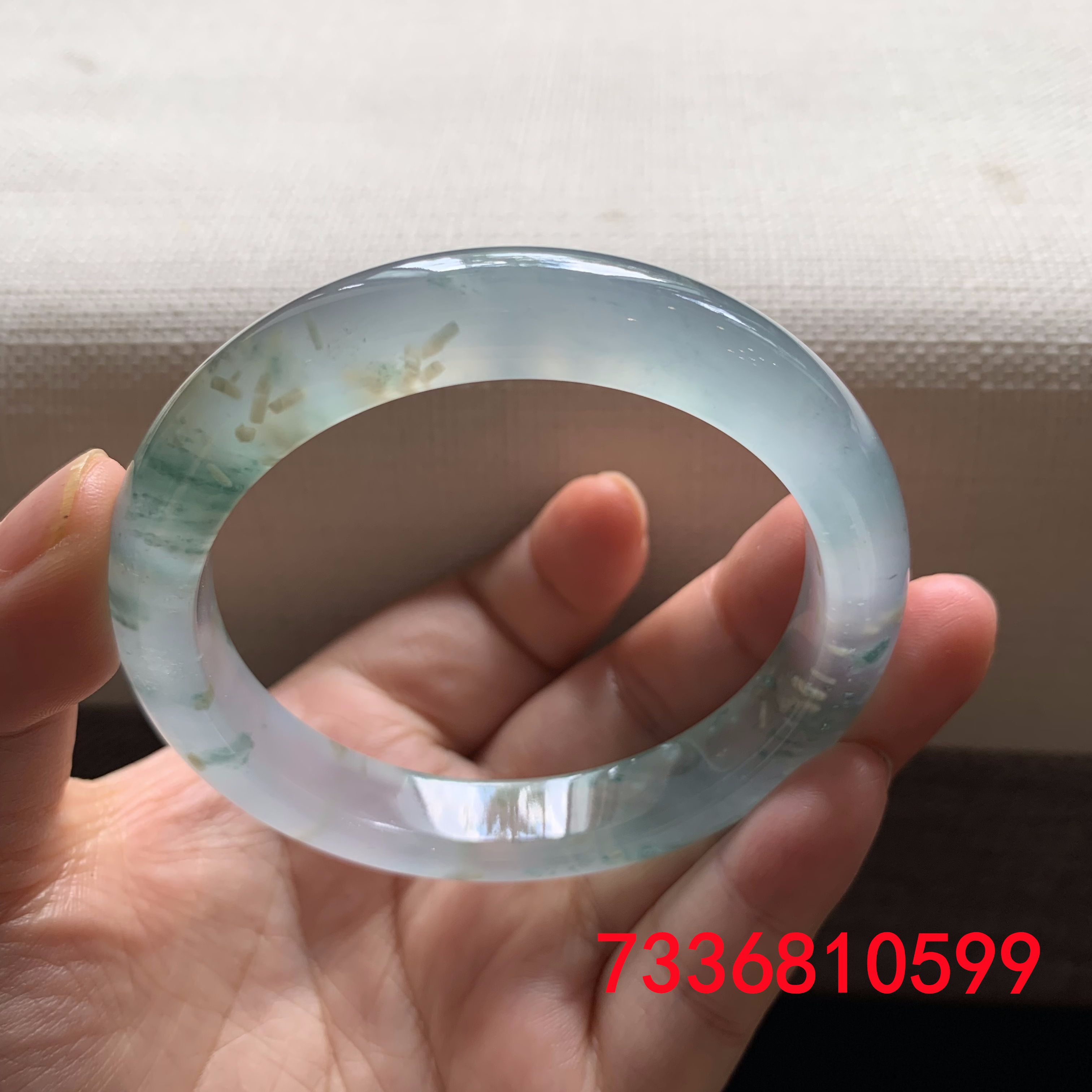  周氏翠玉55正圈天然翡翠手镯(有纹）