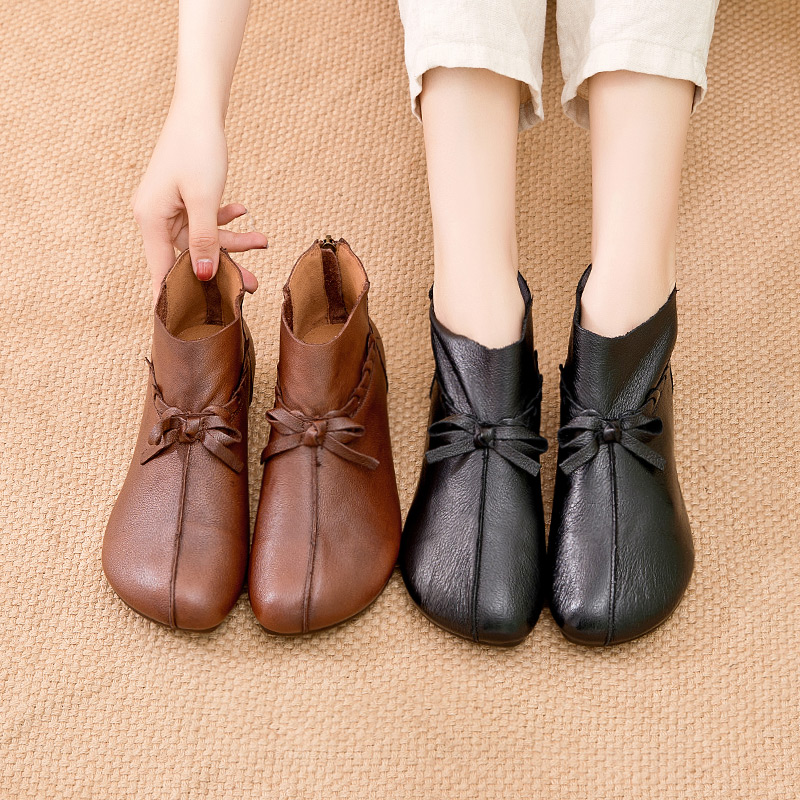 9916秋冬短靴女靴马丁靴软底复古加绒保暖防滑舒适妈妈鞋休闲百搭