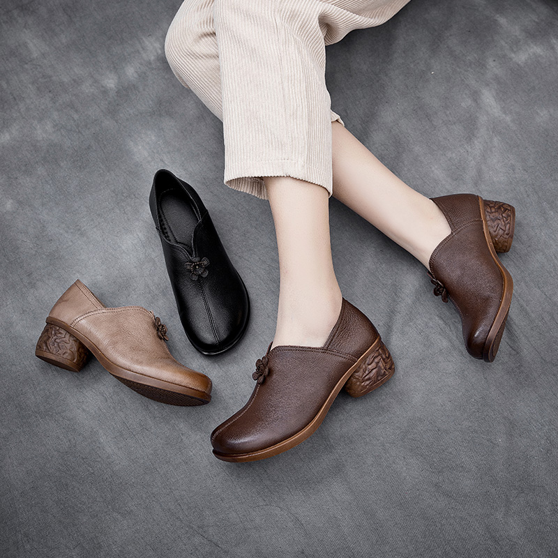 8226春秋款复古单鞋中跟软底软面女鞋防滑轻便舒适百搭休闲妈妈鞋