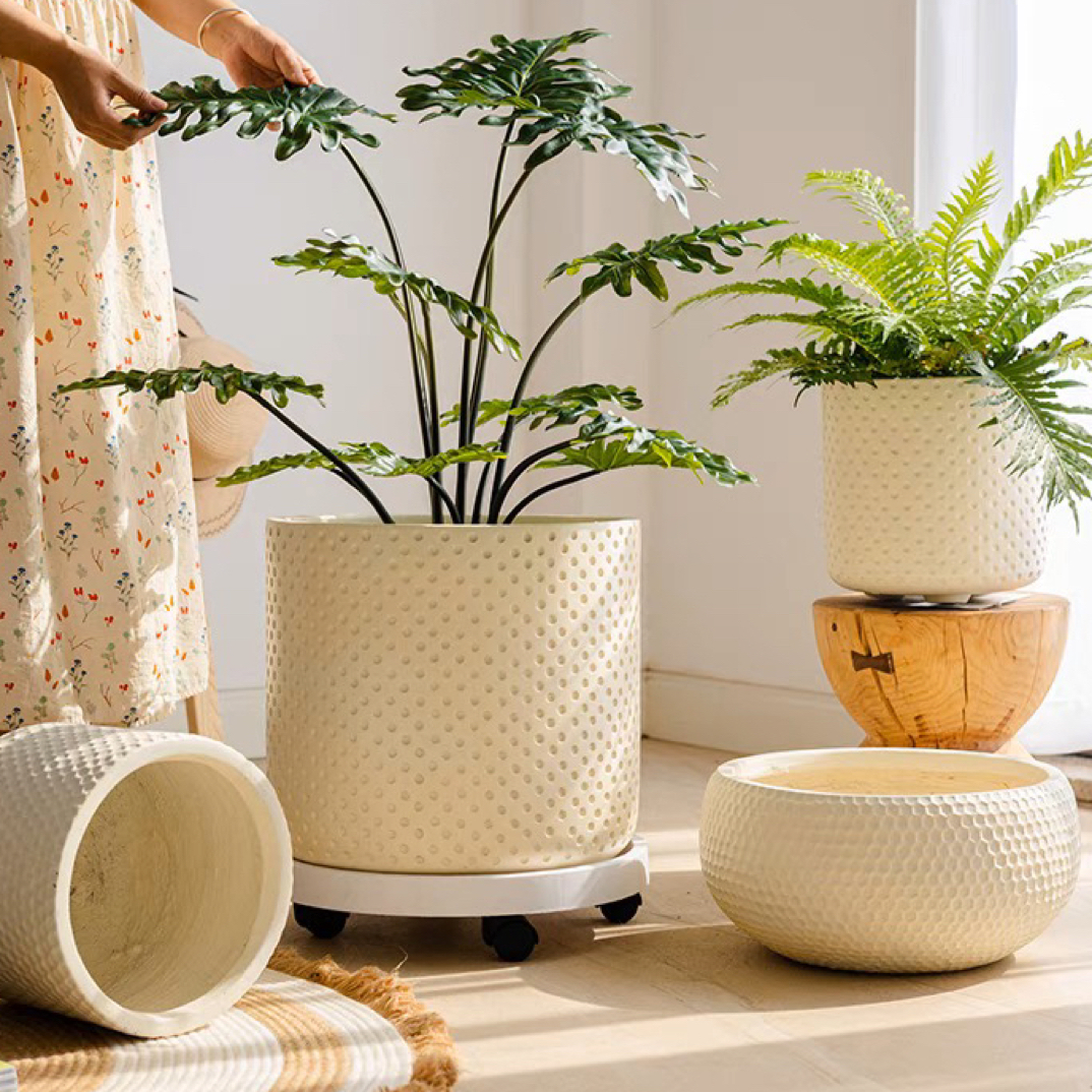 欧式简约轻奢风镁泥花盆客厅卧室落地绿植盆大号盆栽