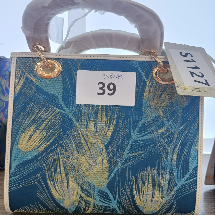 宋锦【蓝陵羽毛戴妃包】花位随机民族风气质女手提时尚女包203