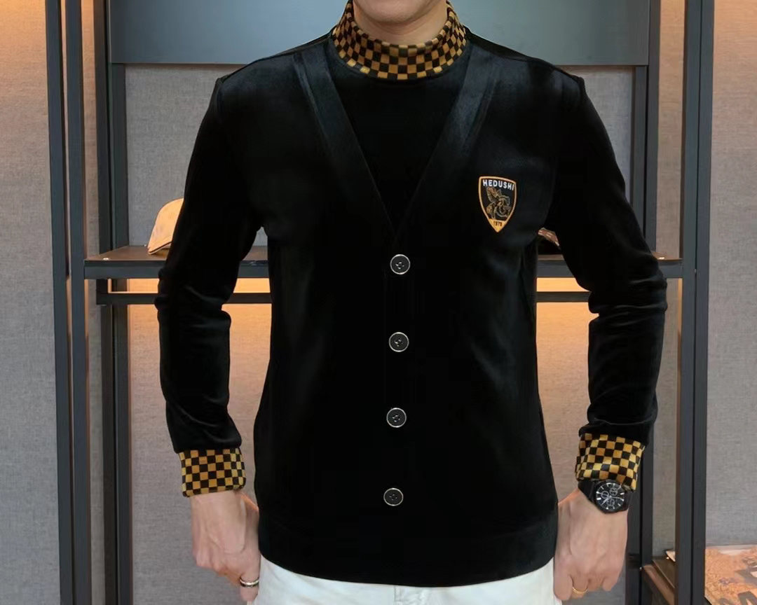 冬季新款男士时尚休闲百搭金丝绒上衣假两件长袖男装