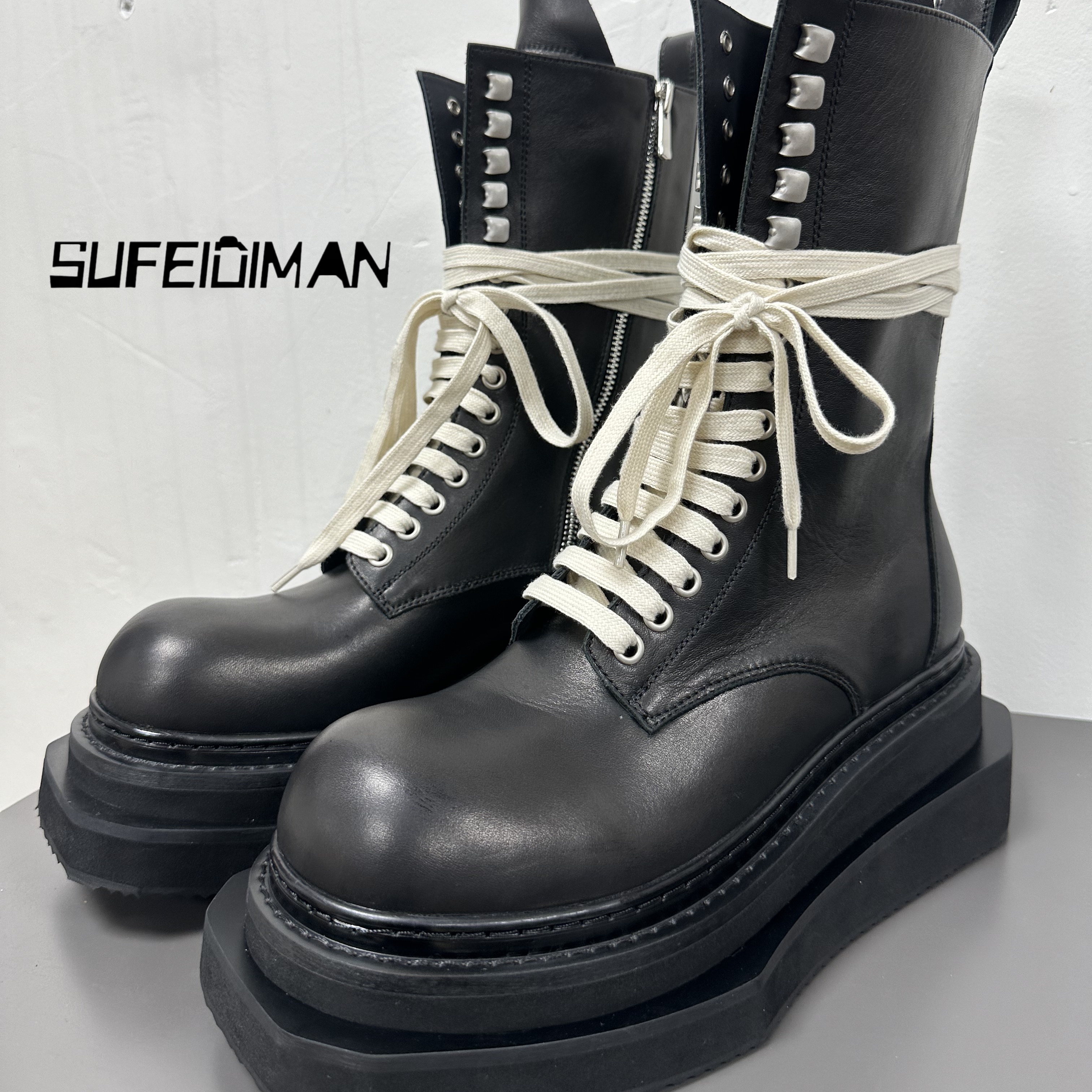 素菲迪缦百搭厚底休闲鞋英伦风真皮高帮牛皮男鞋潮款靴马丁靴男士