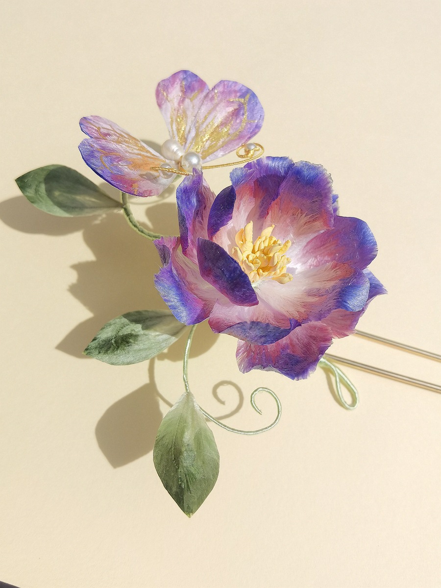 紫色牡丹芍药非遗手工绒花簪子汉服配饰簪花发簪古风红色蚕丝粉色