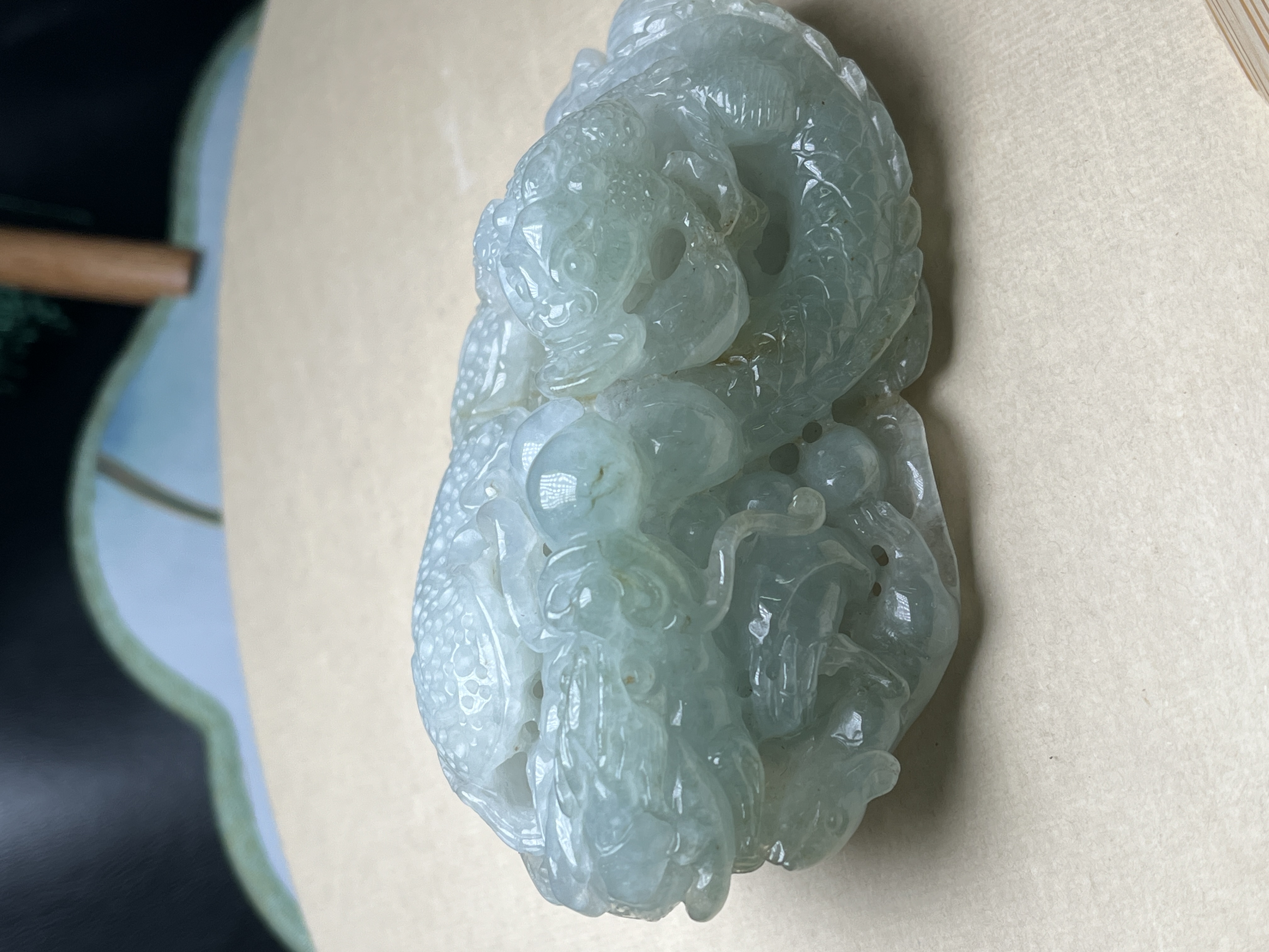 天然翡翠冰透手把件、摆件