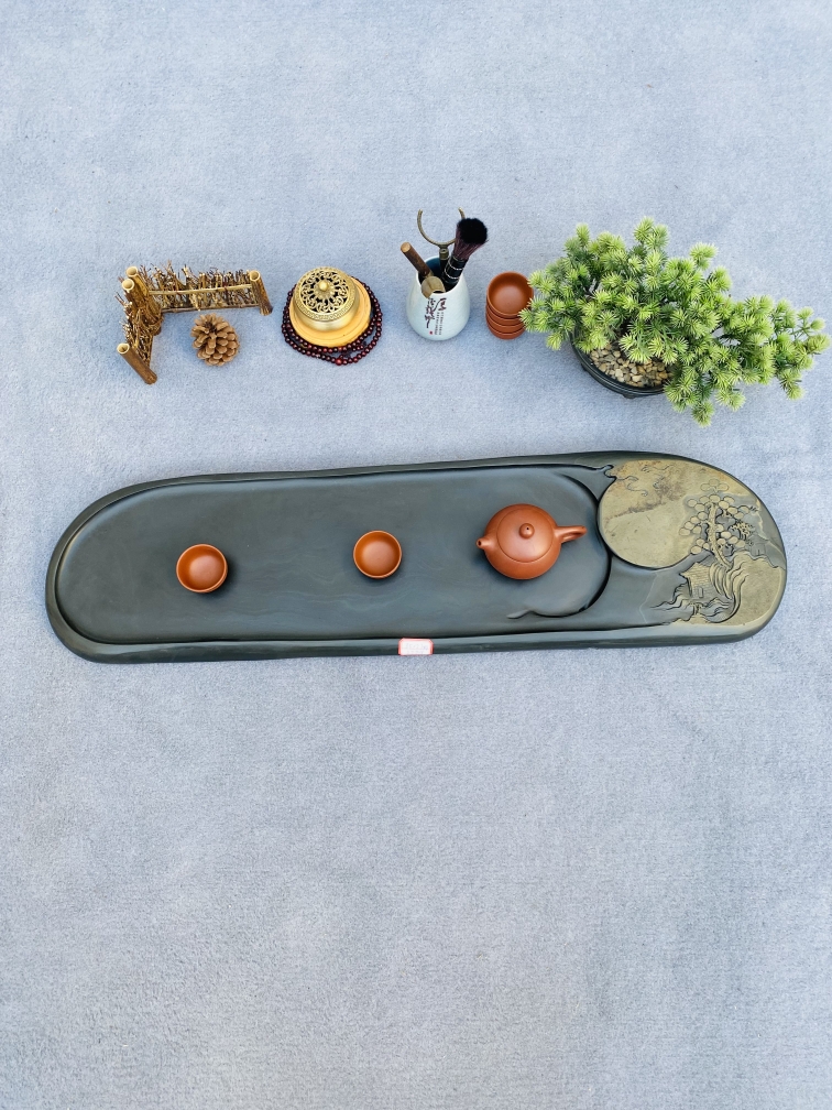 天然石材歙砚石茶盘、办公室家庭热销爆款歙砚彩带石新坑一图一物