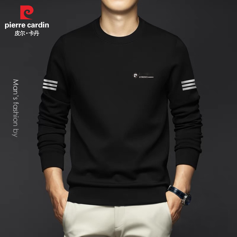 皮尔卡丹正品大码男士商务百搭圆领卫衣秋冬款中老年品质套头P027