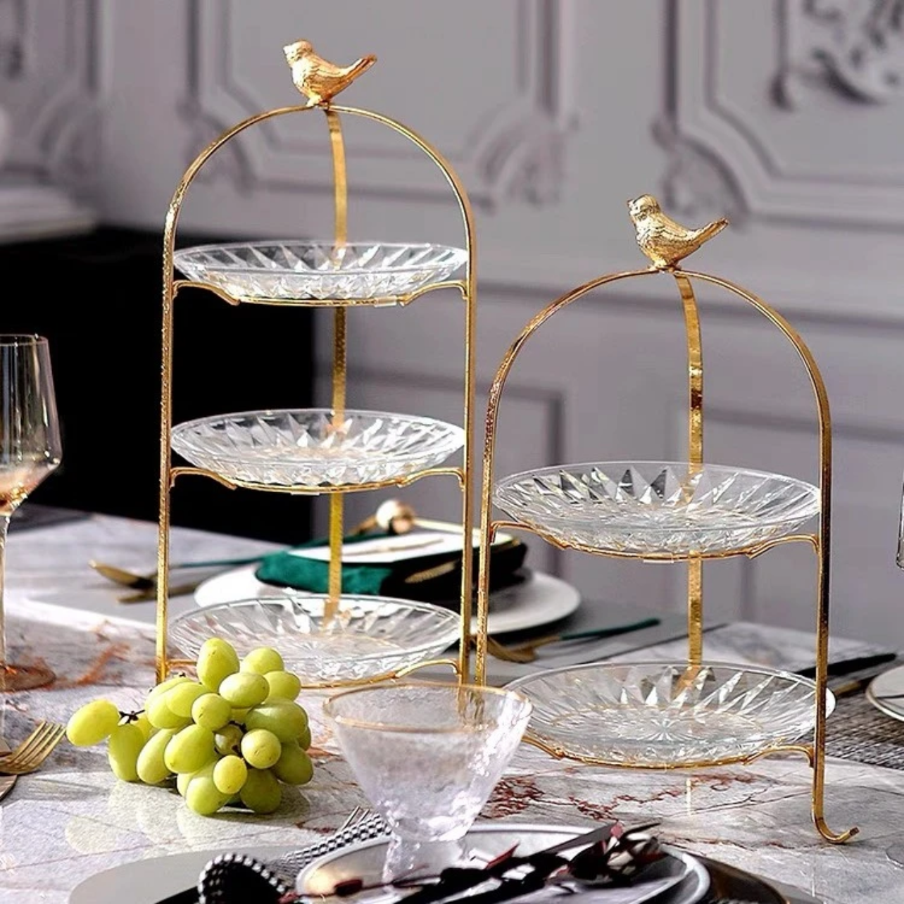创意水果盘玻璃现代客厅家用茶几双层餐桌茶几轻奢高档奢华零食盆