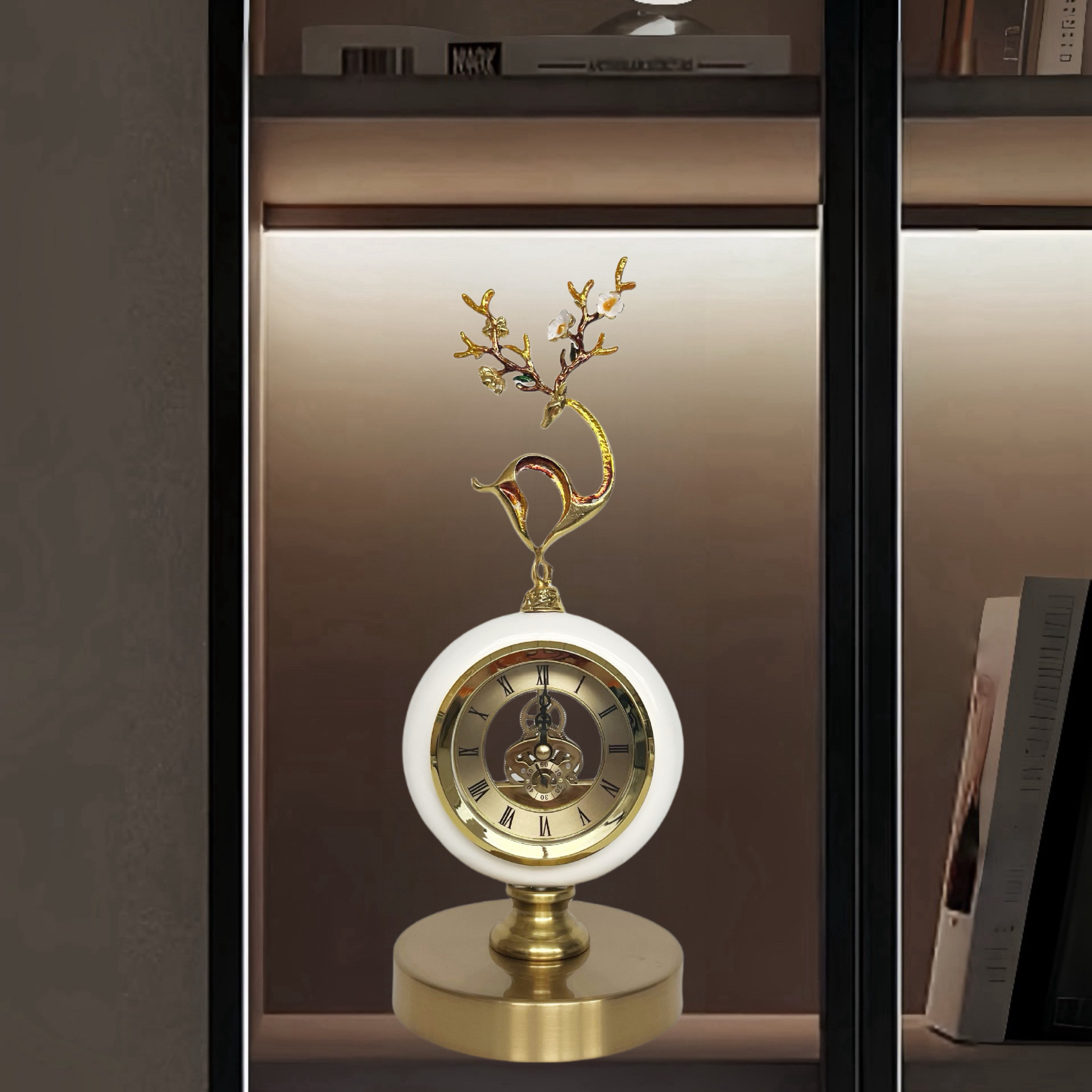 轻奢座钟小鹿钟客厅玄关酒柜太阳钟办公室装饰摆件乔迁新居礼品
