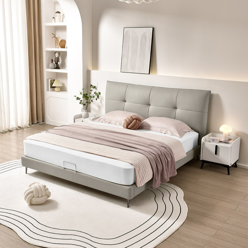 【疯抢】顾家家居KUKAHOME头层黄牛皮床牛皮高脚床双人床DS8070B