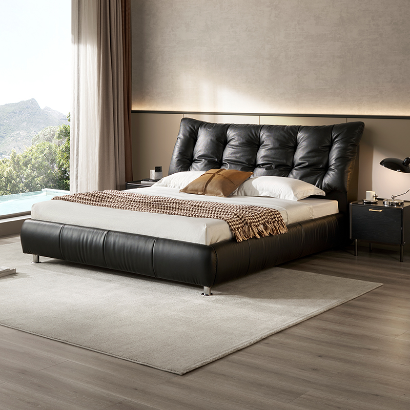 顾家家居大黑牛头层牛皮双人主卧围边软皮艺床架DS8159B