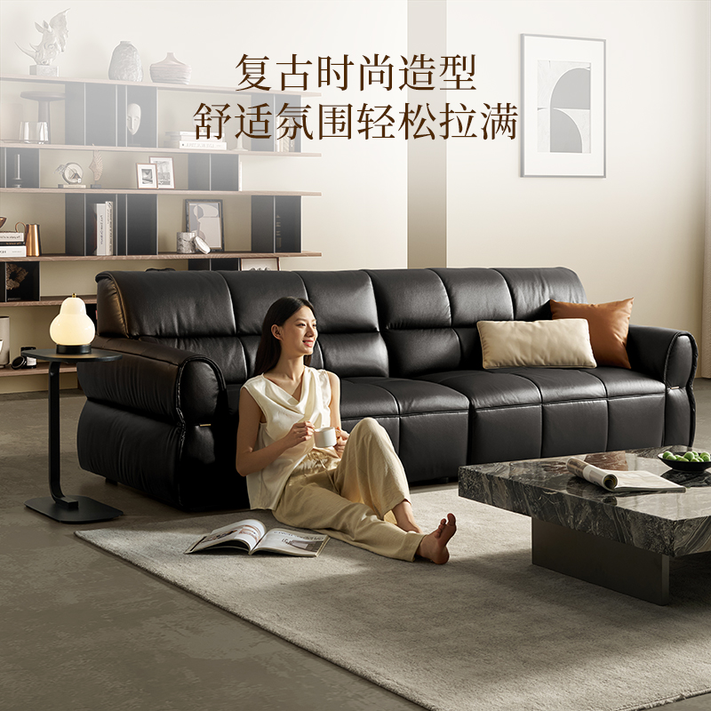 顾家家居客厅头层黄牛皮大坐深大坐宽皮艺沙发直排1280【专】