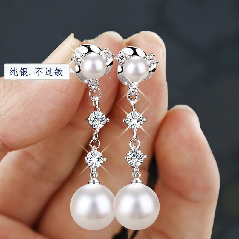 925银耳饰 纯银贝珠耳环女2024年爆款网红百搭气质耳坠显瘦耳饰品