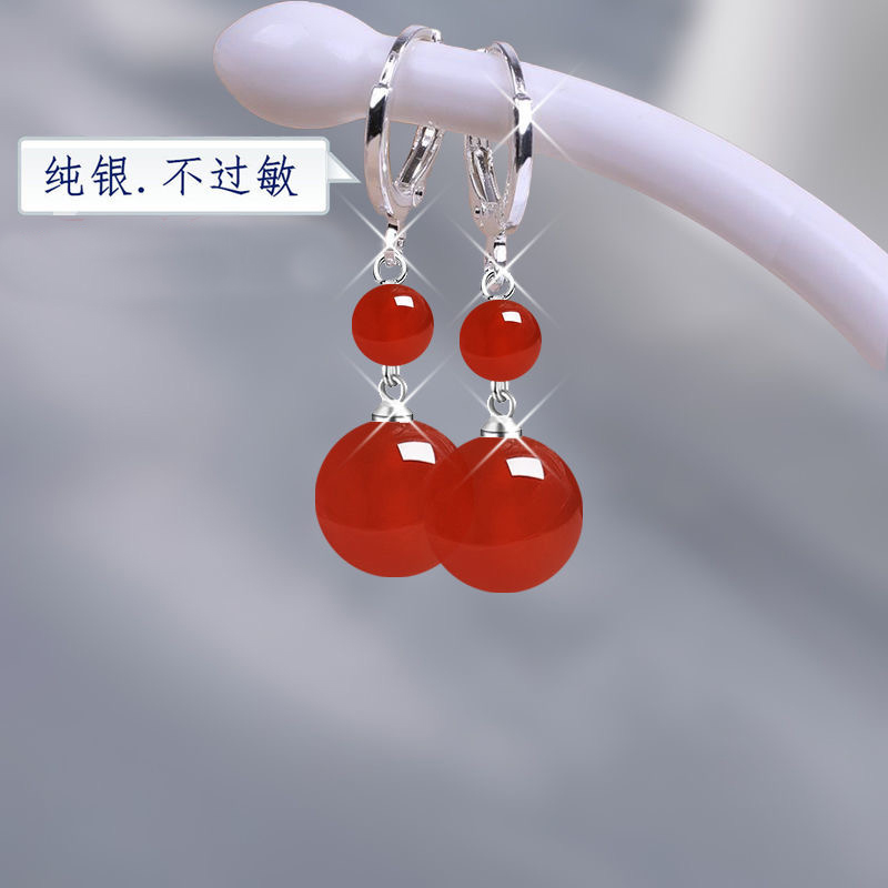 天然玛瑙S925纯银气质百搭高级感耳环2024年新款爆款网红耳坠耳饰