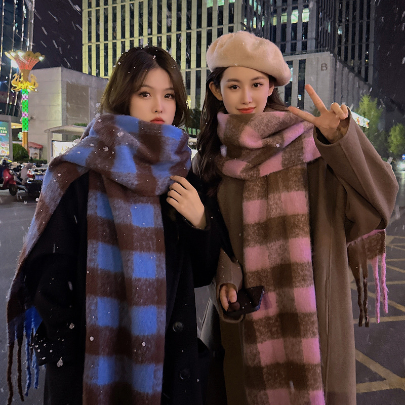 新款仿羊绒格子围巾女冬天爆款韩版百搭高级感加厚保暖情侣围脖潮