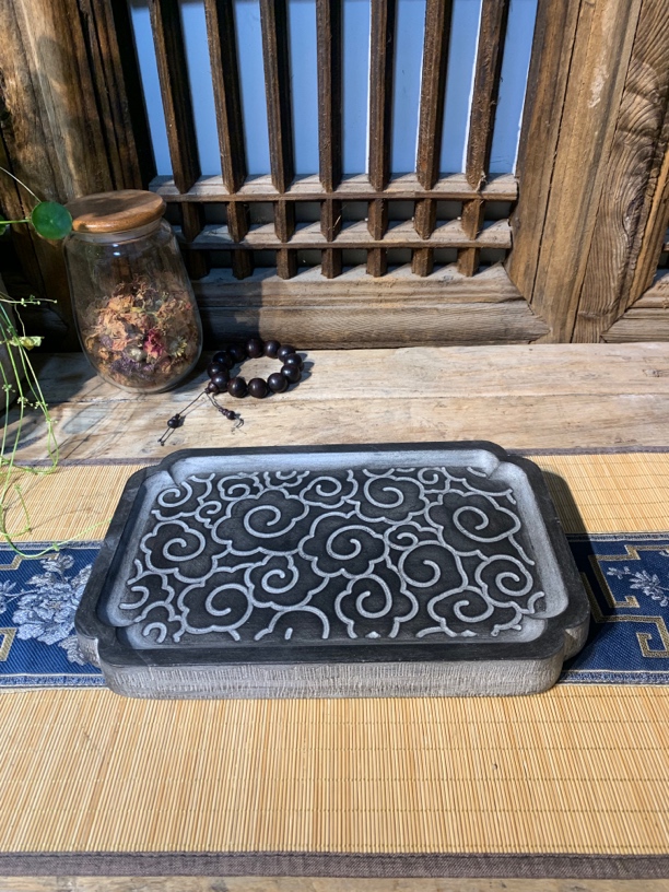 青石复古茶盘茶台长方形茶托干泡台祥云盘