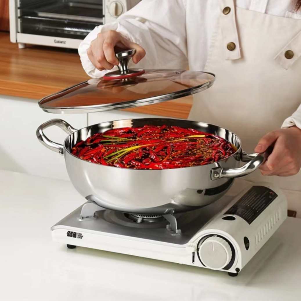 食品级不锈钢三层钢加厚火锅防烫家庭防干烧