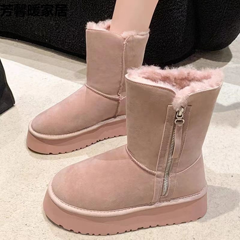 中筒防冻加绒雪地靴子女2023冬季新款松糕底防滑厚底棉鞋女厂家直