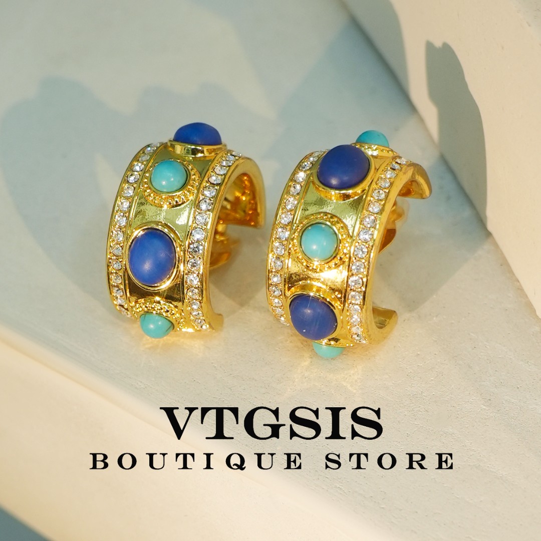VTGSIS 合金合成锆石耳饰 21787星空幻想蓝色半圈耳夹【直播同价】 