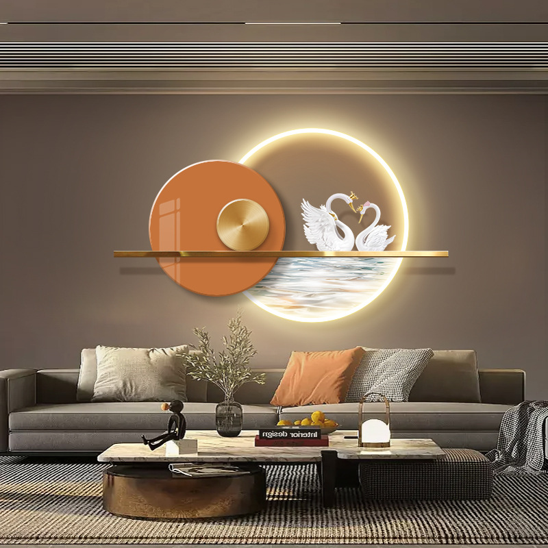 客厅天鹅装饰画卧室床头温馨氛围感灯画立体轻奢挂画高级感壁灯画