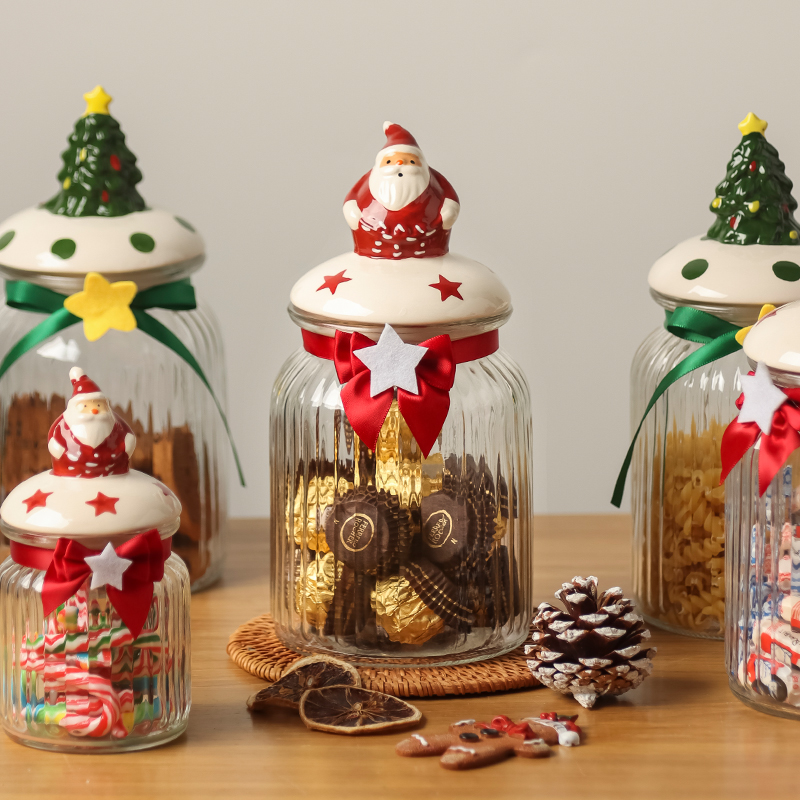 川岛屋圣诞玻璃密封罐食品级糖果罐子可爱创意零食咖啡收纳储物罐