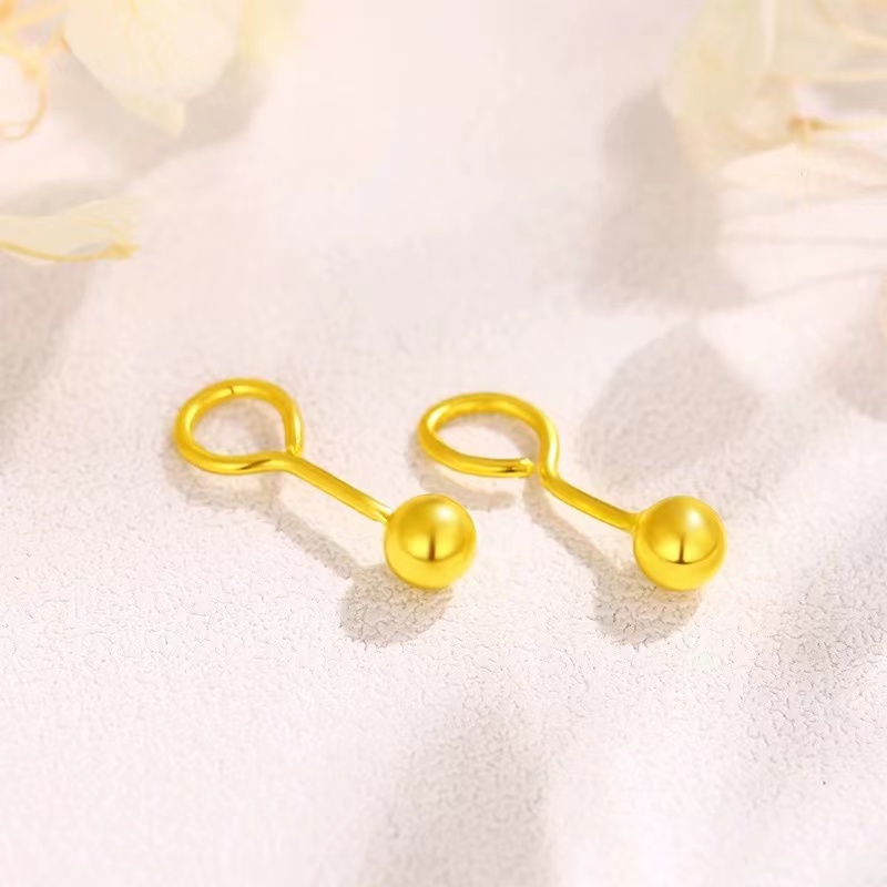 足金999圆球耳钉养耳洞光珠亮面光面简约