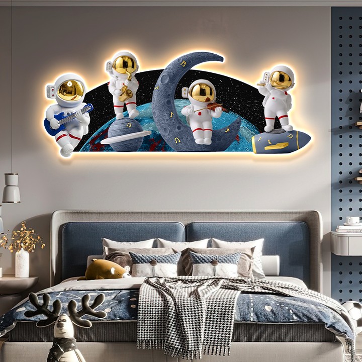 氛围灯画【梦想宇航员】现代简约客厅卡通人物精雕装饰玄关led灯画