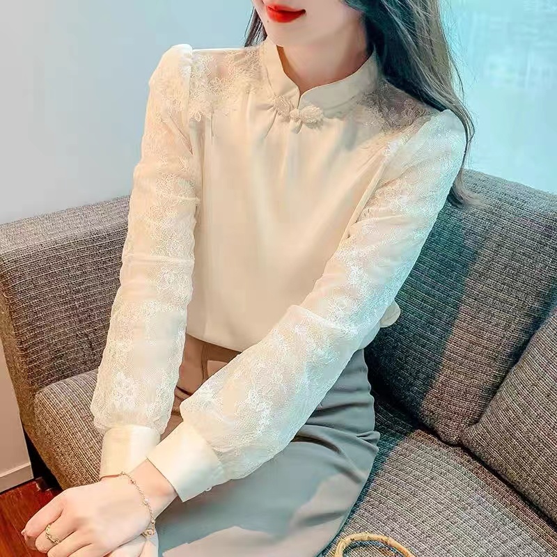 蕾丝拼接长袖女款设计感衬衫T0565