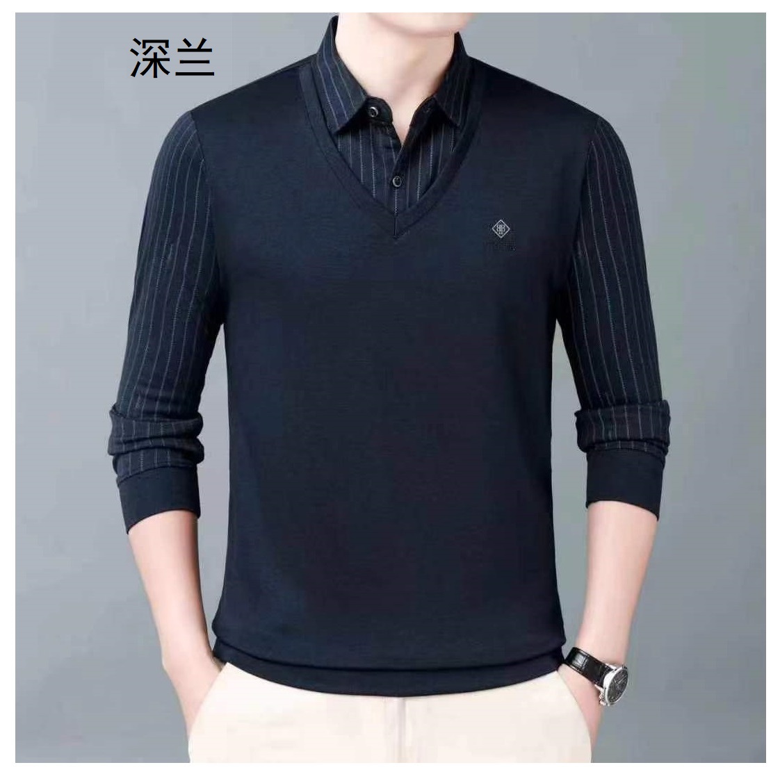 休闲男简约长袖圆领卫衣冬季加绒加厚男士保暖图案针织打底衫新款