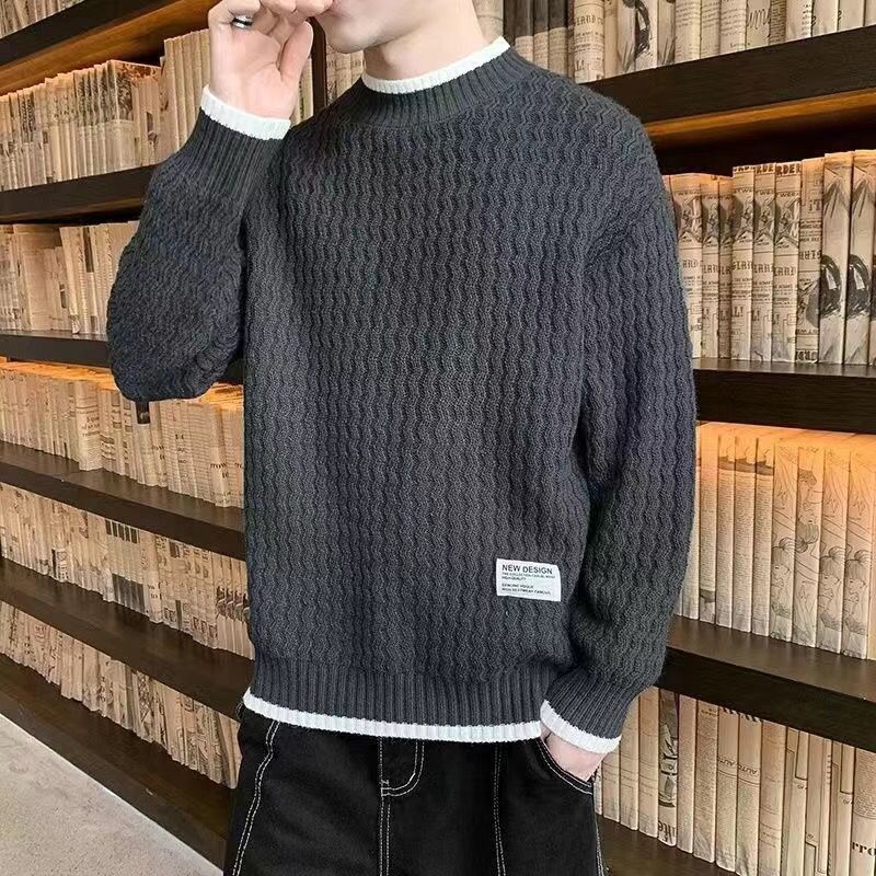秋冬新款男士手工编织毛衣男反季青少年加厚春秋款新款圆领卫衣