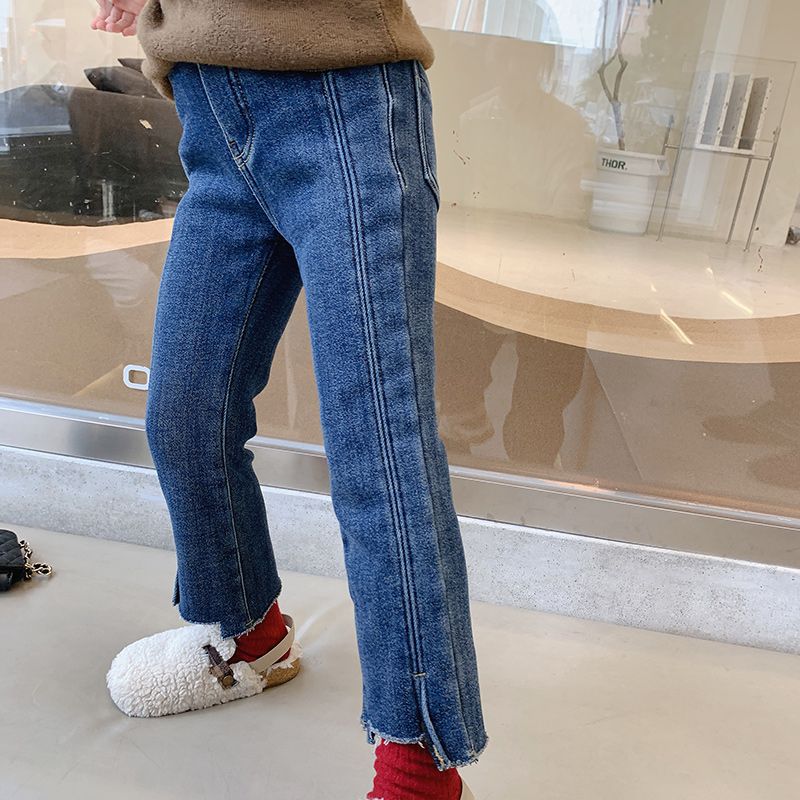 2023女童加绒裤子秋冬外穿新款洋气韩版儿童宝宝加厚冬装牛仔裤一