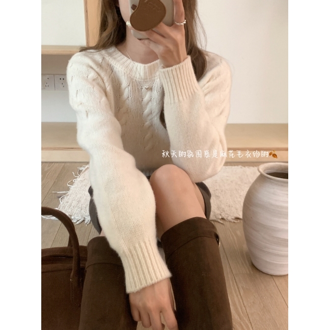 【蜜蜜家】L-50915#【100%羊毛】氛围感满满~软糯麻花保暖毛衣