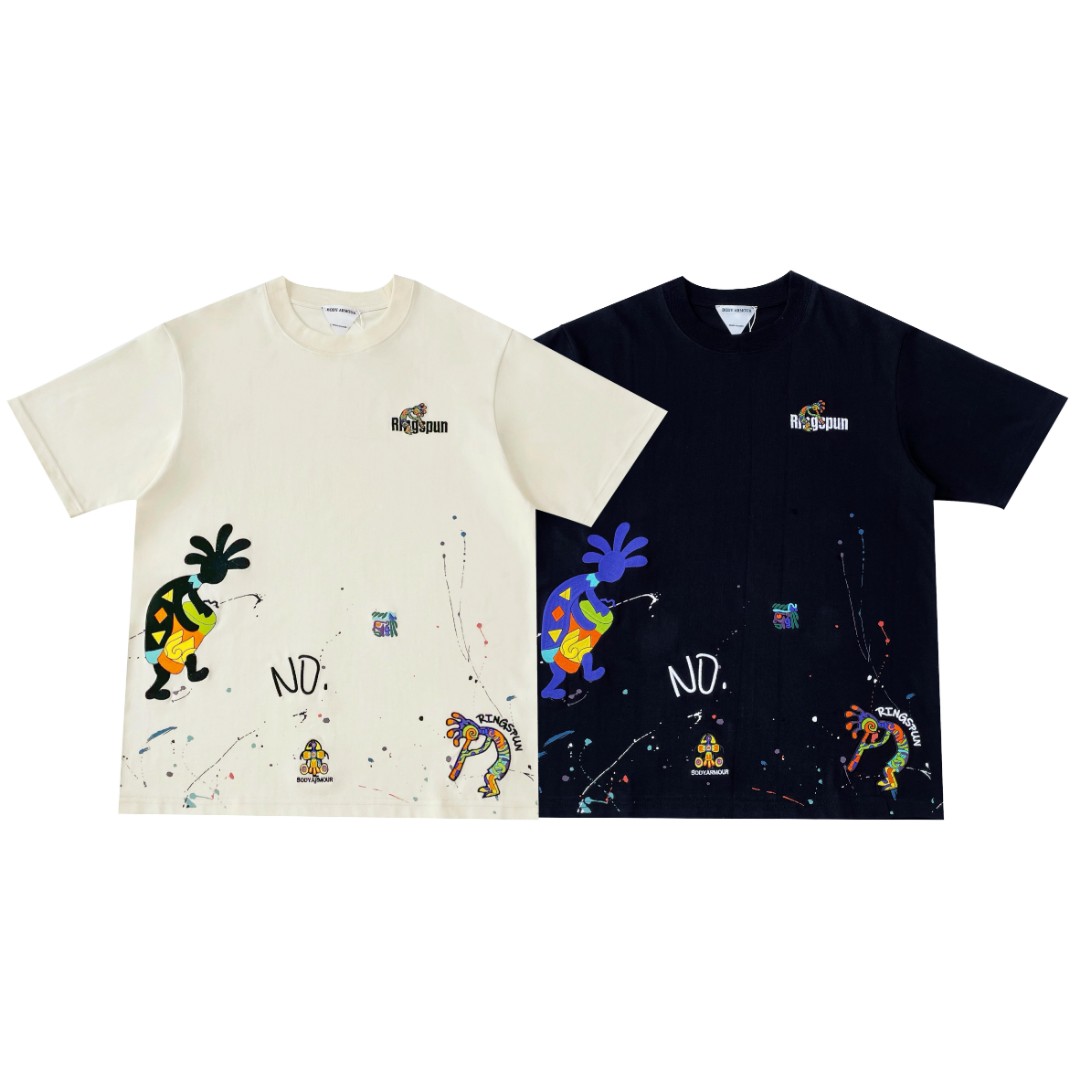 2025轻奢潮牌运动夏季新款男女圆领宽松腰果花纯棉宽松短袖