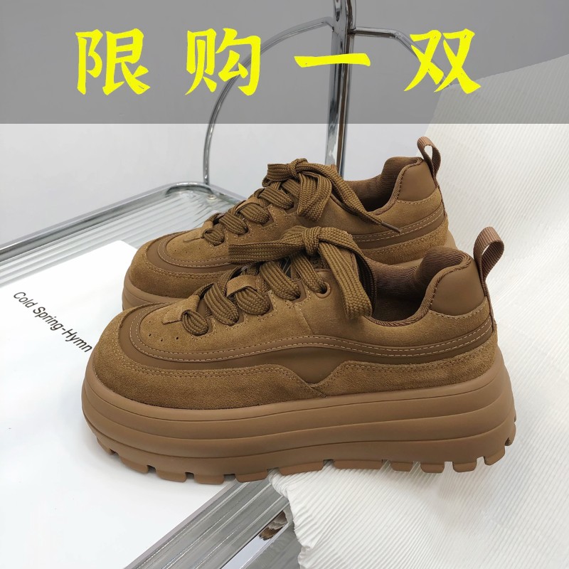 红蜻蜓牌2023新款学院风真皮厚底女鞋松糕休闲鞋大头面包鞋增高