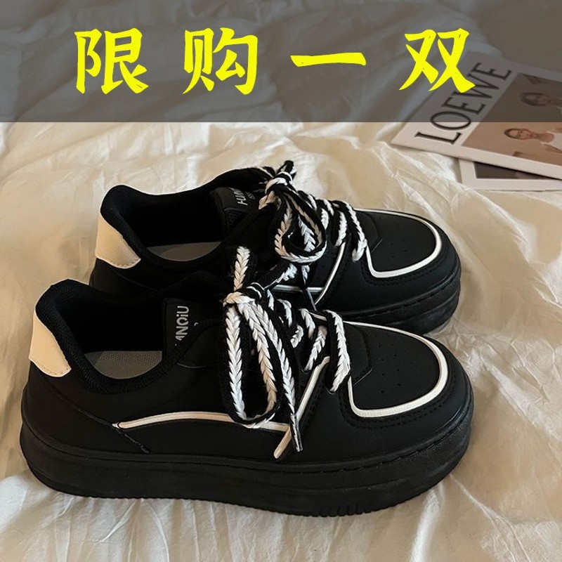 红蜻蜓牌小黑色鞋子女款2023夏季新款网红爆款百搭休闲鞋厚底增